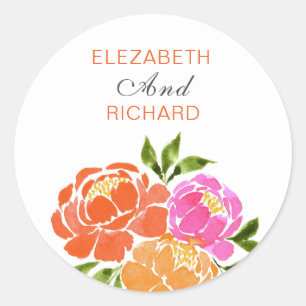 Adesivo Redondo Buquê Floral Laranja Cor-de-Cor-de-Rosa Quente