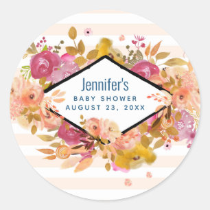 Adesivo Redondo Buquê Floral Laranja e Rosa para Chá de Bebê