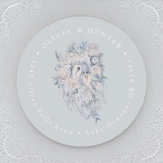 Adesivo Redondo Buquê Floral Nomes de Casal de Casamento Endereço  (Criador carregado)