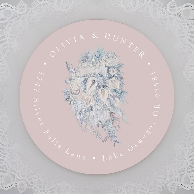 Adesivo Redondo Buquê Floral Nomes de Casal de Casamento Endereço  (Criador carregado)