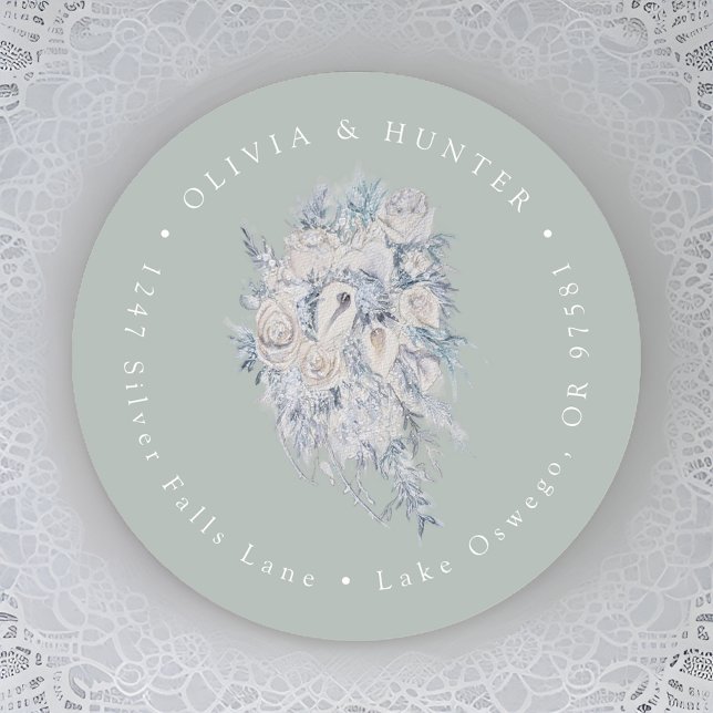 Adesivo Redondo Buquê Floral Nomes de Casal de Casamento Endereço  (Criador carregado)