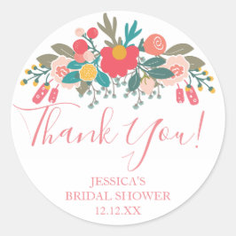Adesivo Redondo Buquê Floral Rosa Obrigado