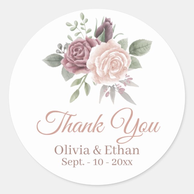 Adesivo Redondo Buquê Floral Rustic Dusty Rosa (Frente)