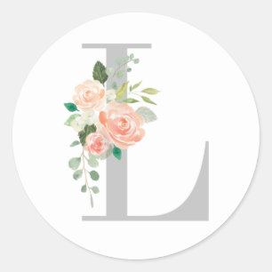Adesivo Redondo Buquê Floral sobre Monograma Personalizado Inicial