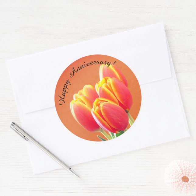 Adesivo Redondo Buquê Orange Tulip, feliz aniversário (Envelope)