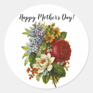 Adesivo Redondo Buquê romântico bonito do verão com rosa vermel