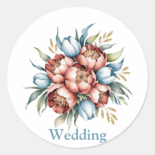 Adesivo Redondo Buquê Romântico Floral: Casamento de Peões e Tulip