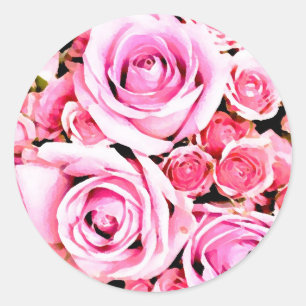 Adesivo Redondo buquê rosa rosa