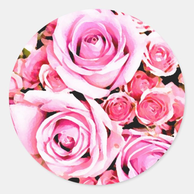 Adesivo Redondo Buquê rosa rosa rosa (Frente)