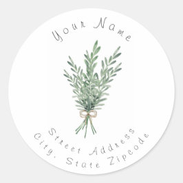 Adesivo Redondo Buquê Rosemary de Aquarela com Arco de Juta