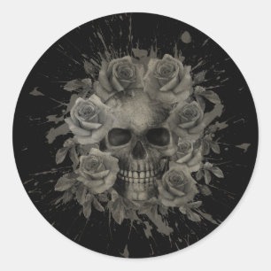 ADESIVO REDONDO BUQUÊ SKULL SPLASH