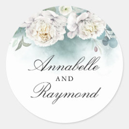 Adesivo Redondo Buquê verde Elegante de Aquarelas Brancas