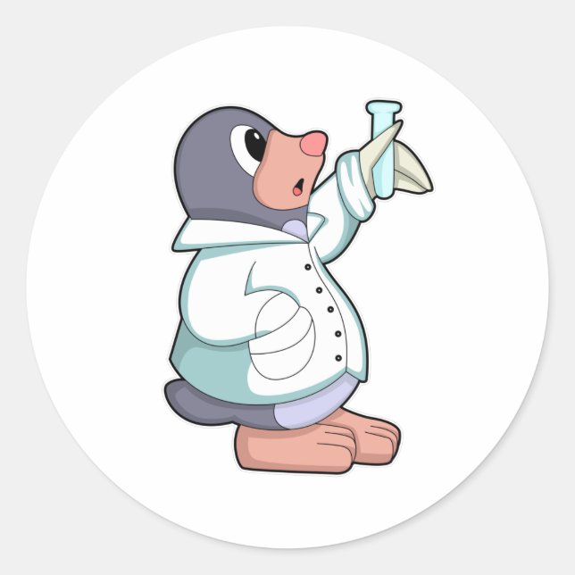 Adesivo Redondo Buraco como cientista com tubo de ensaio (Frente)