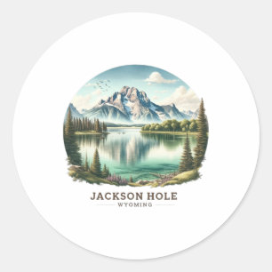 Adesivo Redondo Buraco de Jackson Wy Wyoming Lago Jenny Esqui Neve