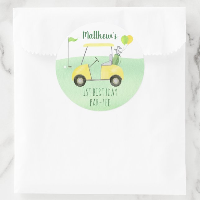 Adesivo Redondo Buraco Em Um Golfe Primeiro Aniversário (Bolsa)
