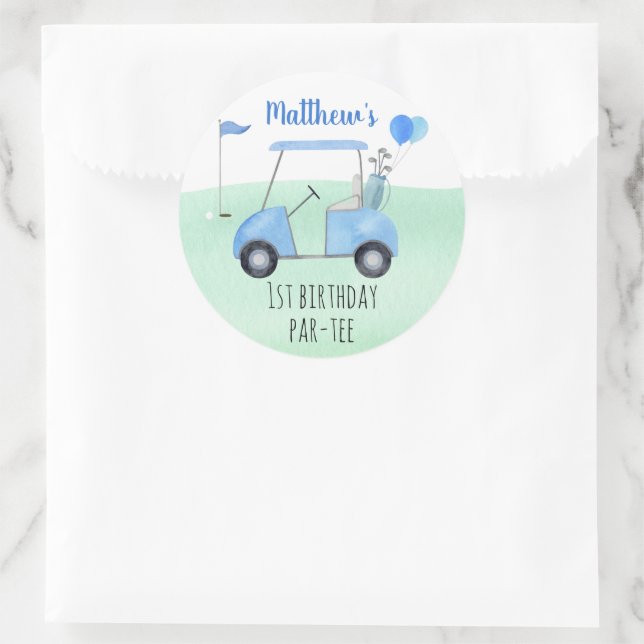 Adesivo Redondo Buraco Em Um Golfe Primeiro Aniversário (Bolsa)