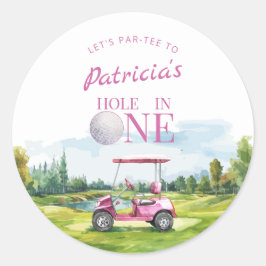 Adesivo Redondo Buraco Em Um Golfe Rosa Aniversário de 1 ano