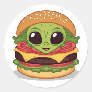 Adesivo Redondo Burger Alien – Arte de Personagem de Comida Divert