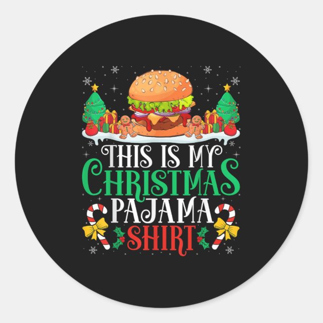 Adesivo Redondo Burger Christmas Pajama Shirt Burger Lover Xmas Pa (Frente)