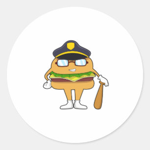 Adesivo Redondo Burger como agente da polícia com chapéu da pol