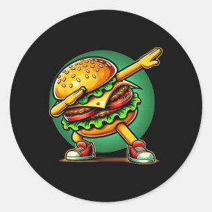 Adesivo Redondo Burger Dabbing Dancing Funny Burger Comida Hamburg