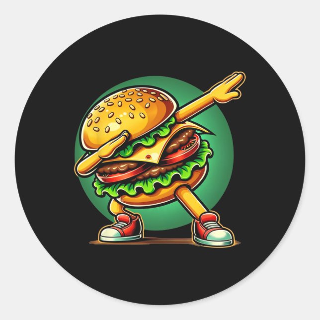 Adesivo Redondo Burger Dabbing Dancing Funny Burger Comida Hamburg (Frente)