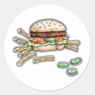 Adesivo Redondo BURGER e FRIES STICKER