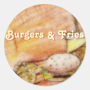 Adesivo Redondo Burger e Fries Stickers