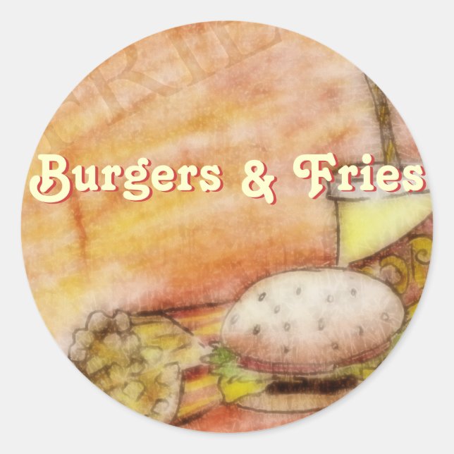 Adesivo Redondo Burger e Fries Stickers (Frente)