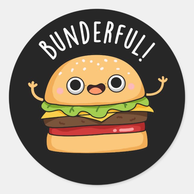 Adesivo Redondo Burger Funny Burger Bun Pun Dark BG (Frente)