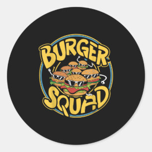 Adesivo Redondo Burger Squad Engraçado Cheeseburger Comida Hamburg