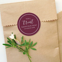Adesivo Redondo Burgundy Casamento Simples de Caligrafia