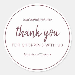 Adesivo Redondo Burgundy Chic Script Obrigado por Comprar