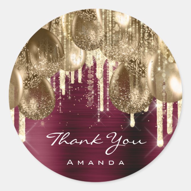 Adesivo Redondo Burgundy DOURADA GLITTER BALLONS DRIP Casamento (Frente)