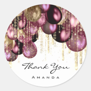 Adesivo Redondo Burgundy DOURADA GLITTER BALLONS DRIP OBRADO