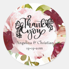 Adesivo Redondo Burgundy Floral Buquê Obrigado Casamento