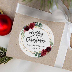 Adesivo Redondo Burgundy Floral Geométrico Feliz Natal
