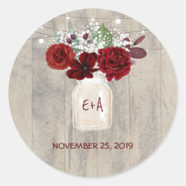 Adesivo Redondo Burgundy Flowers Casamento Russo Mason Jar