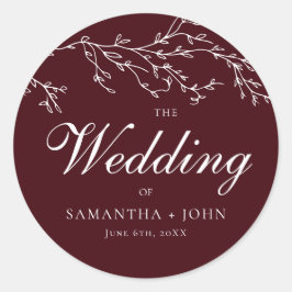 Adesivo Redondo Burgundy & Ivory Botanical Elegant Wedding