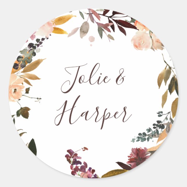 Adesivo Redondo Burgundy Orange Floral Envelope Selos (Frente)