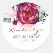 Burgundy Red and Pink Floral Birday