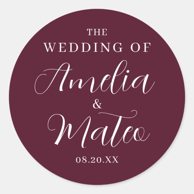 Adesivo Redondo Burgundy Red Calliografia Envelope Selo (Frente)