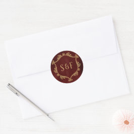 Adesivo Redondo Burgundy Red Dourado Crest Monograma Envelope Selo