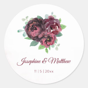 Adesivo Redondo Burgundy Rose Bouquet Watercolor Stickers