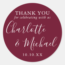 Adesivo Redondo Burgundy Signature Wedding Favor Obrigado