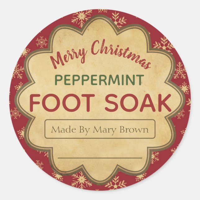 Adesivo Redondo Burgundy Snowflake Peppermint Foot Soak Natal (Frente)