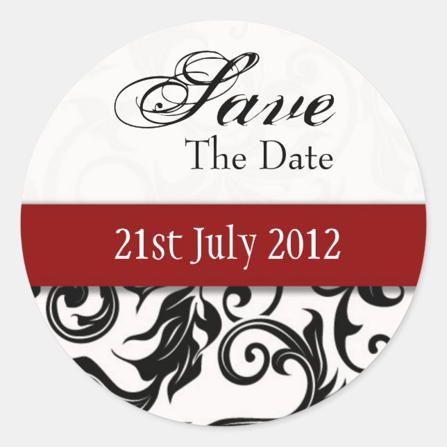 Adesivo Redondo Burgundy Swirl Save The Date Sticker (Frente)
