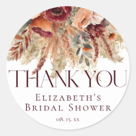 Adesivo Redondo Burgundy Terracotta Flores Douradas Pampas Obrigad