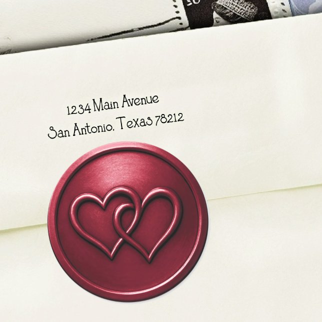 Adesivo Redondo Burgundy Two Hearts Intertwined Wedding (Criador carregado)