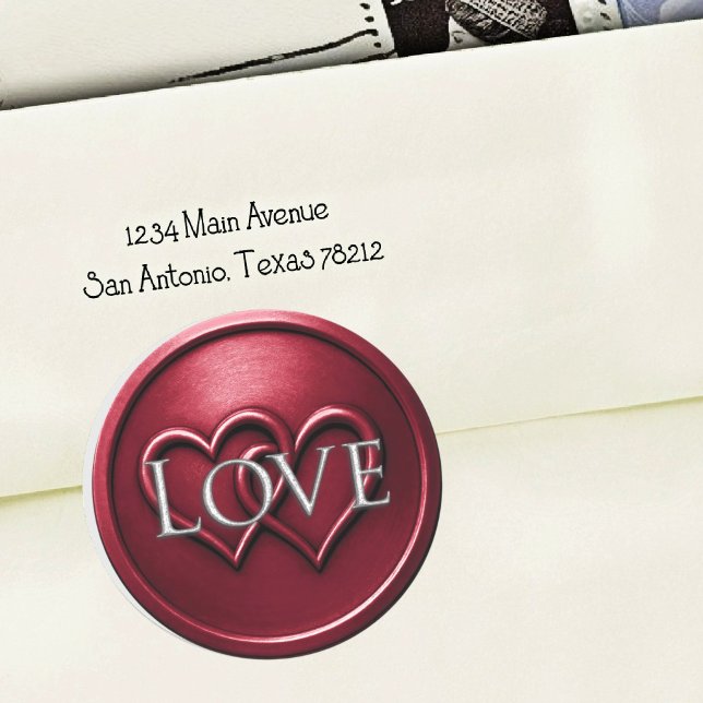 Adesivo Redondo Burgundy Two Hearts Intertwined Wedding (Criador carregado)